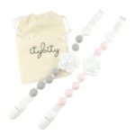 Petal Pink Flower Pacifier Clip Set