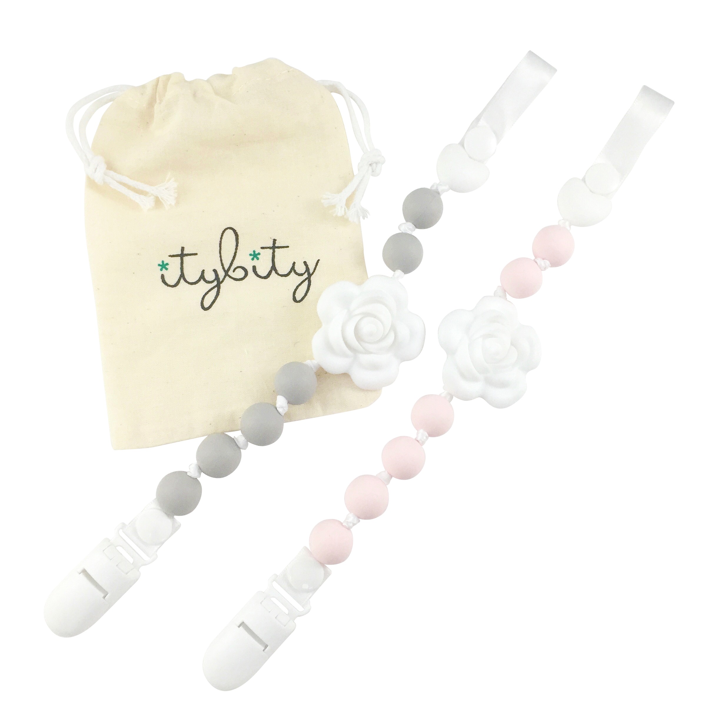 Pink Flower Baby Pacifier Clip 